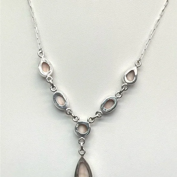 NLP1 Genuine Pink Larimar (Natrolite) Lariat Necklace Paperclip Necklace S925 - Picture 7 of 9